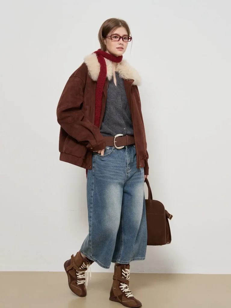 Detachable Fur Collar Down-Filled Suede Jacket 01