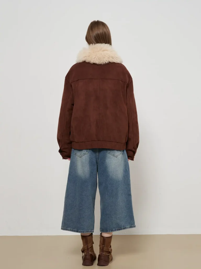 Detachable Fur Collar Down-Filled Suede Jacket 02