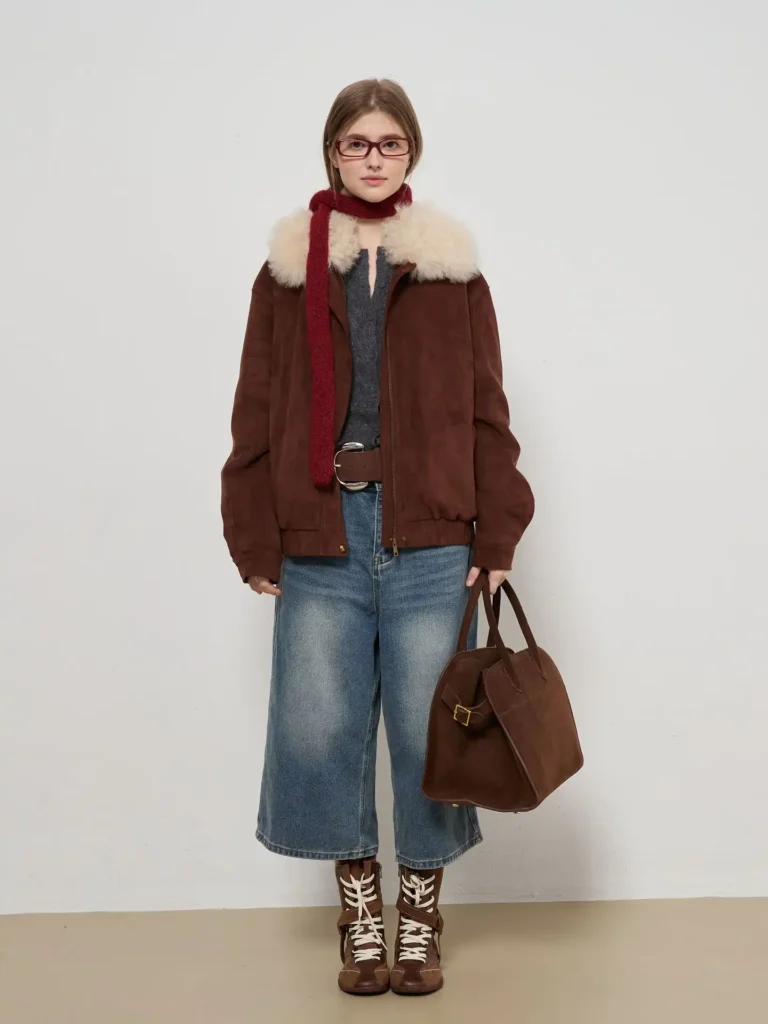 Detachable Fur Collar Down-Filled Suede Jacket 04