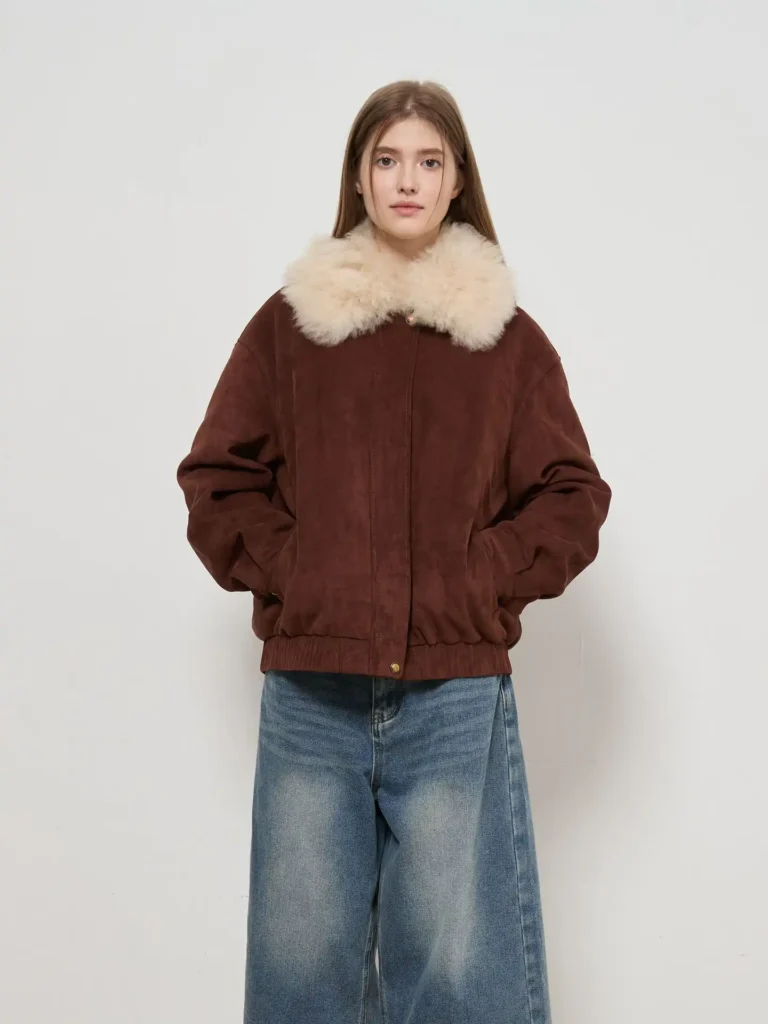 Detachable Fur Collar Down-Filled Suede Jacket 05
