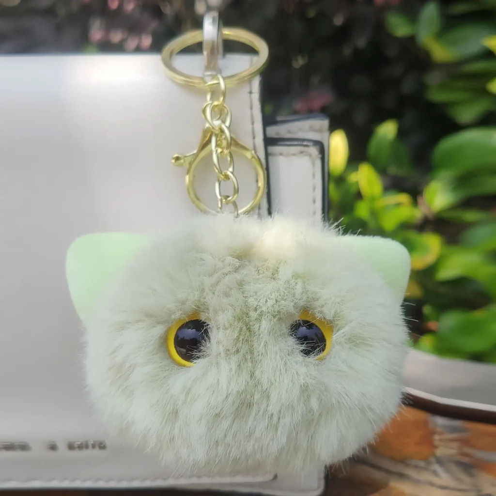 Faux Fur Black Cat Keychain 02