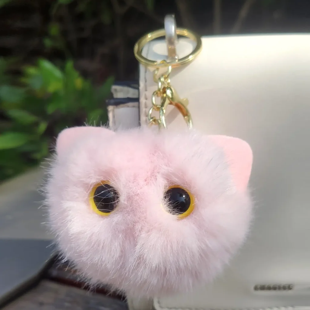 Faux Fur Black Cat Keychain 03
