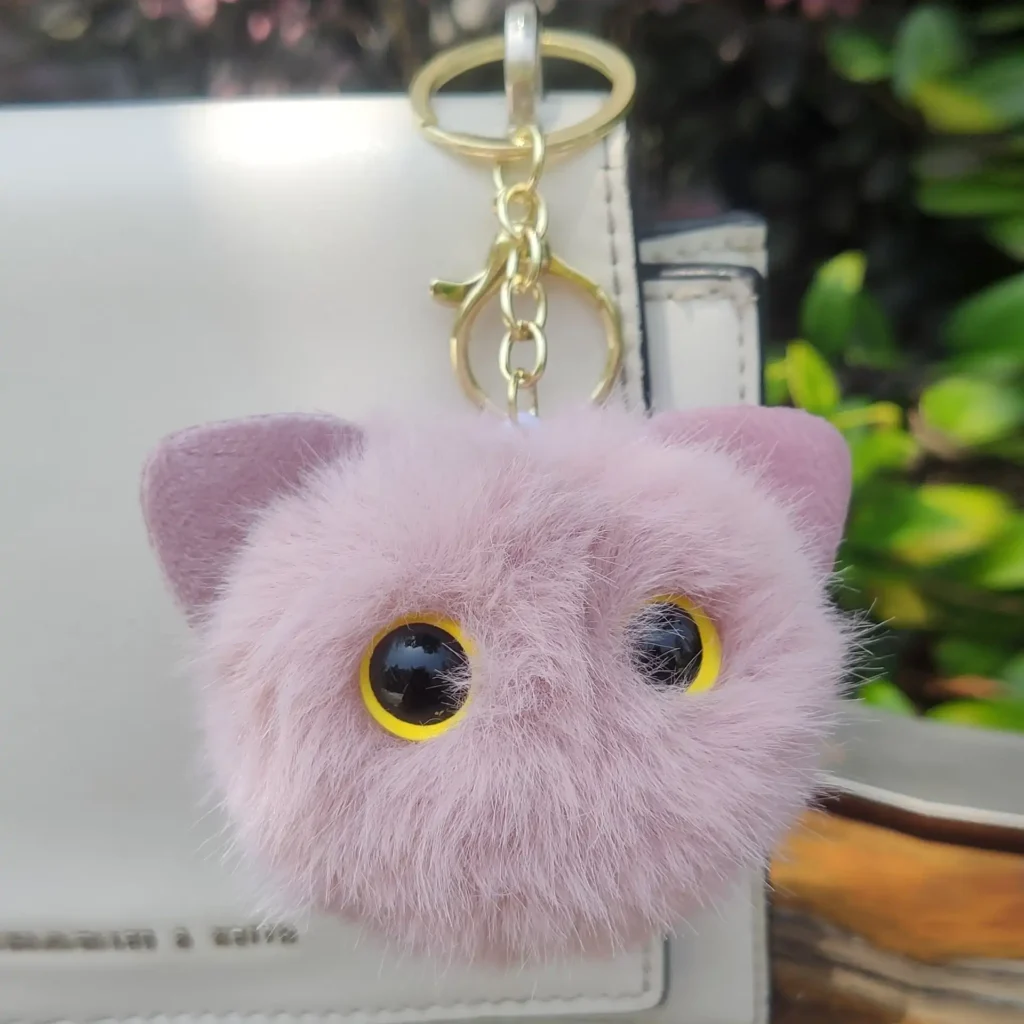 Faux Fur Black Cat Keychain 08