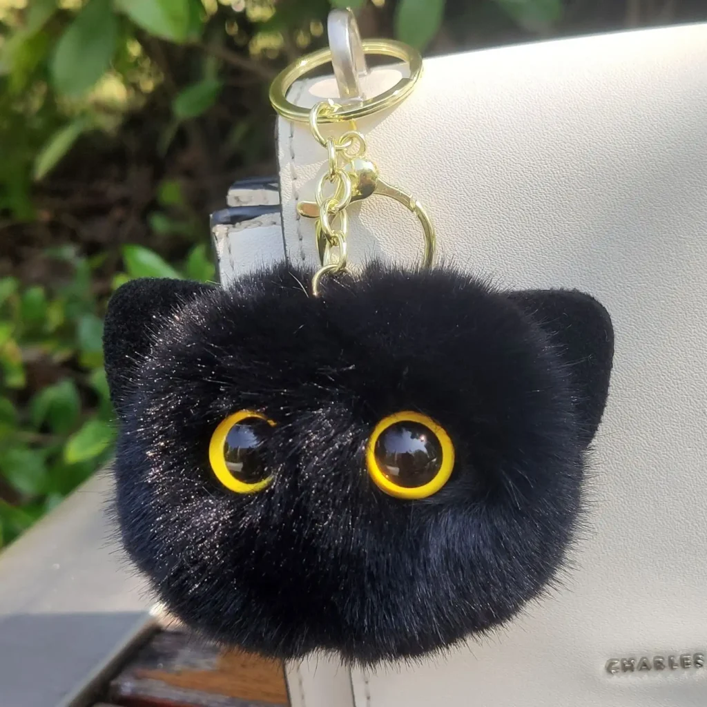 Faux Fur Black Cat Keychain 11