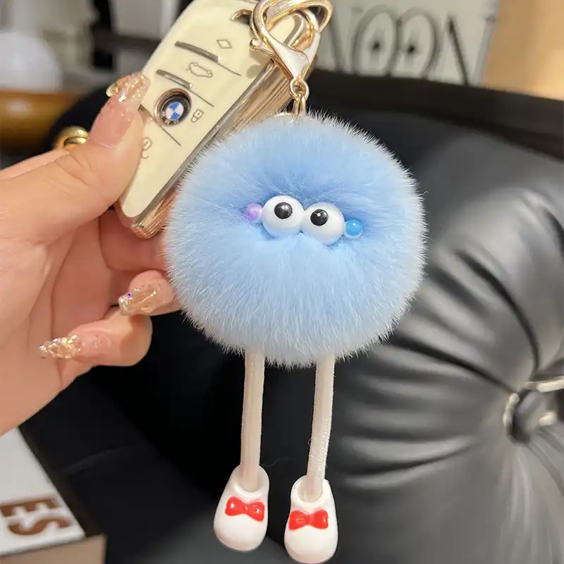 Faux Fur Long Legs Little Coal Ball Car Key Chain 01