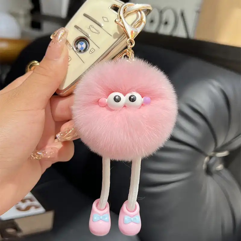Faux Fur Long Legs Little Coal Ball Car Key Chain 02