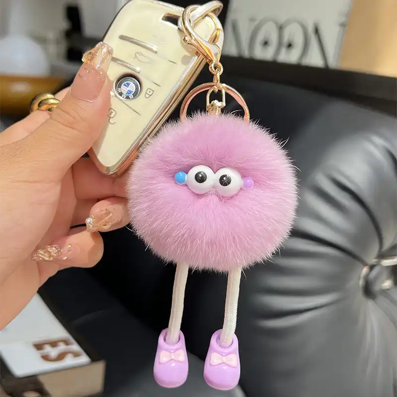 Faux Fur Long Legs Little Coal Ball Car Key Chain 03
