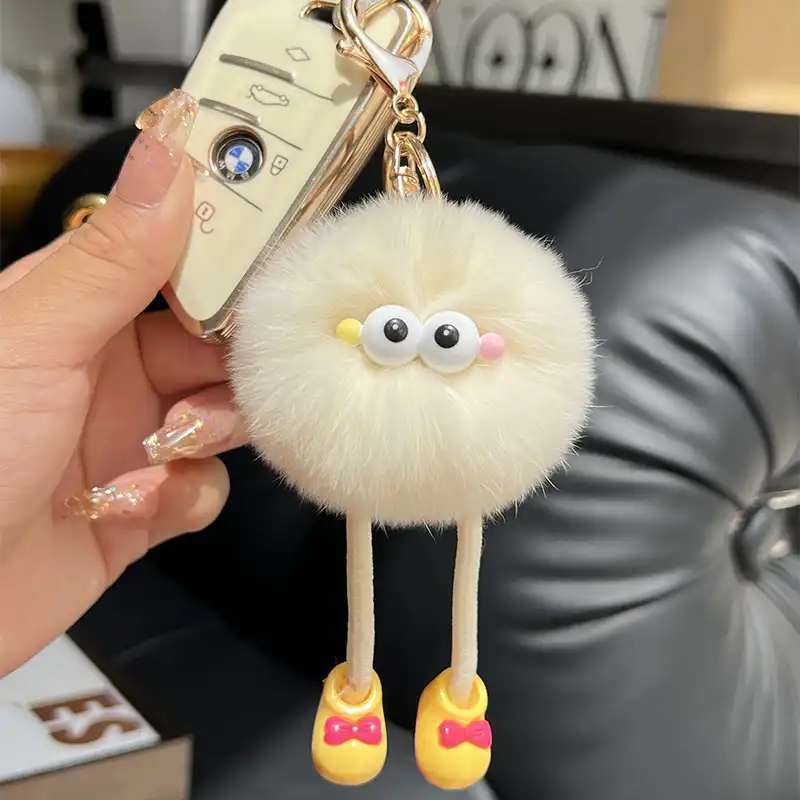 Faux Fur Long Legs Little Coal Ball Car Key Chain 11