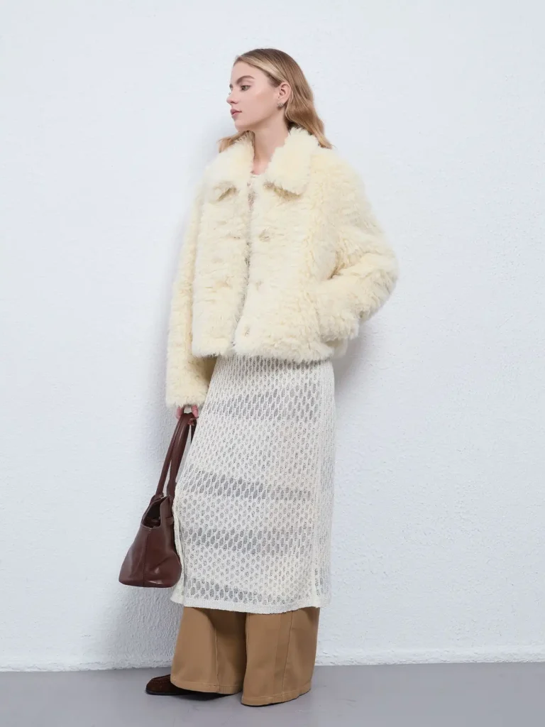 Shearling Coat with Lapel Collar 03