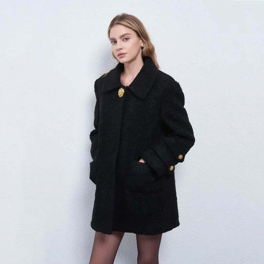 Women's Black Chanel-Style Wool Coat 02