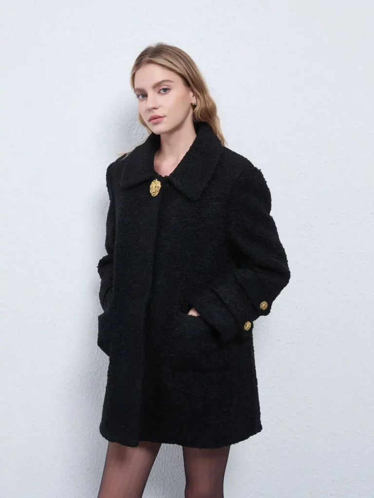Women's Black Chanel-Style Wool Coat 05