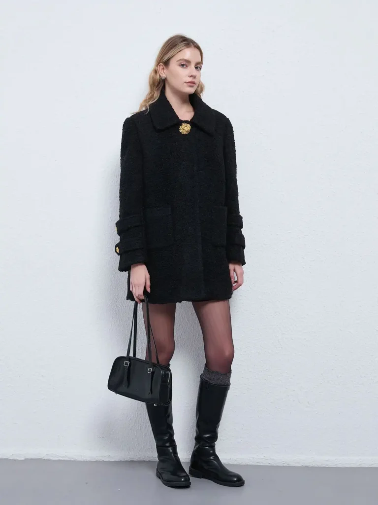 Women's Black Chanel-Style Wool Coat 06