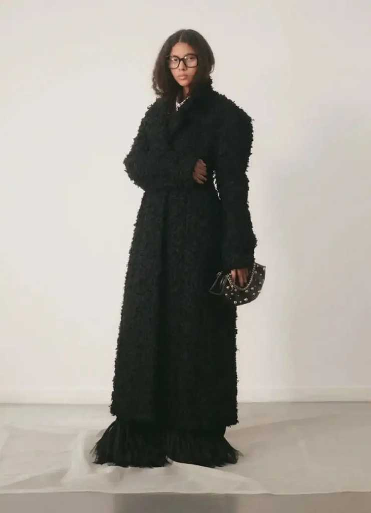coat made from Savian, a plant-based faux fur material