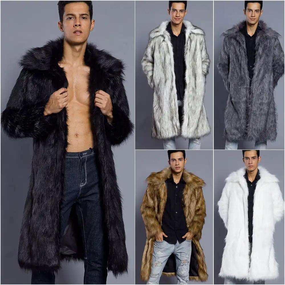 Men's Faux-Fur Collared Long Coat 01