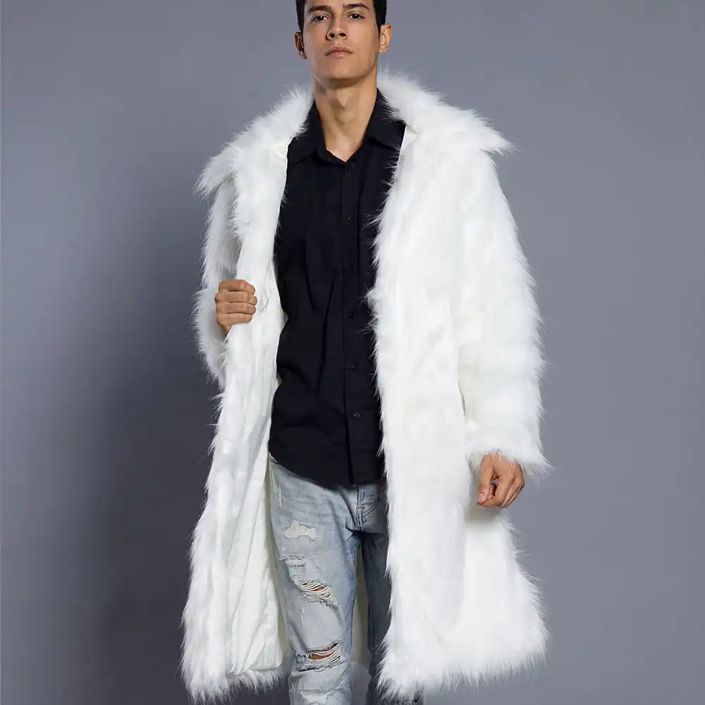 Men's Faux-Fur Collared Long Coat 02