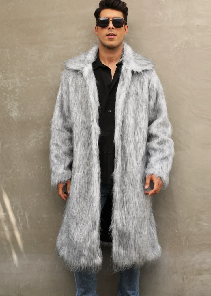 Men's Faux-Fur Collared Long Coat 03
