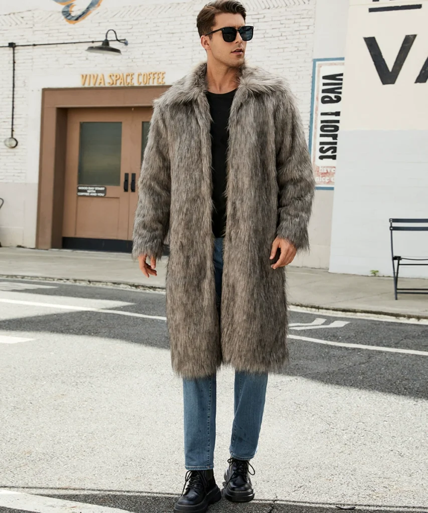 Men's Faux-Fur Collared Long Coat 04