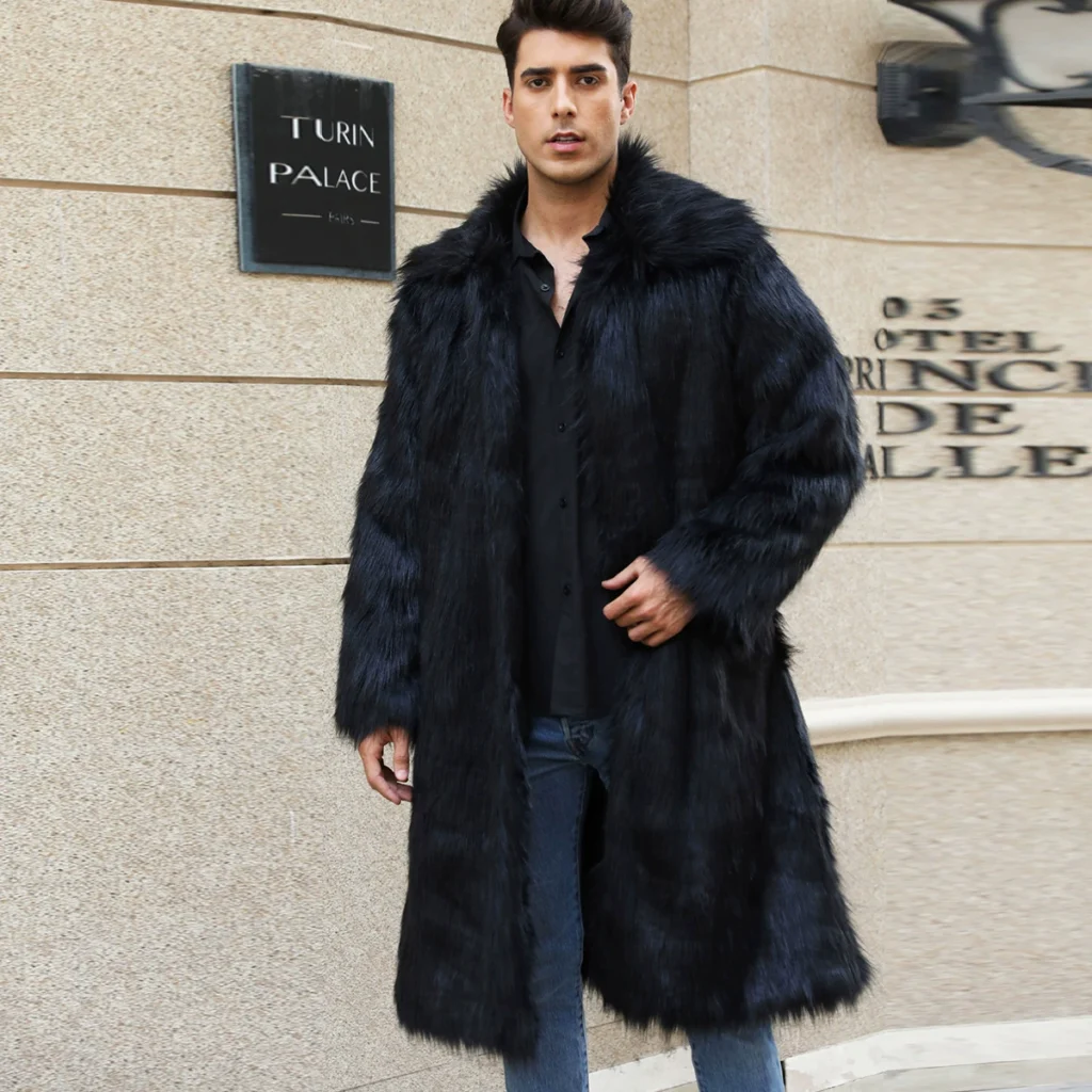 Men's Faux-Fur Collared Long Coat 08