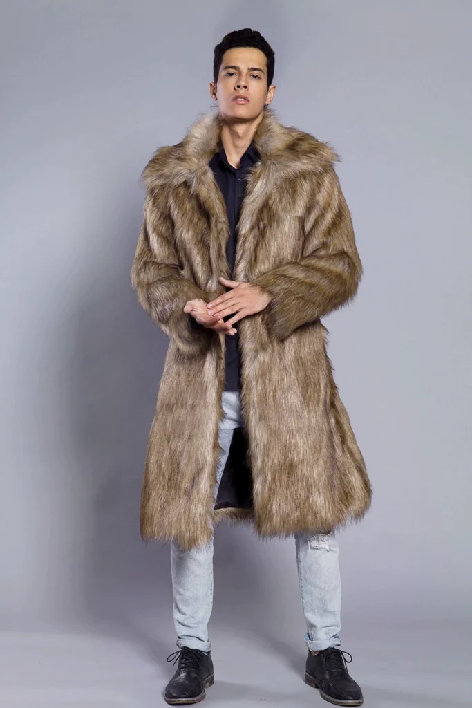 Men's Faux-Fur Collared Long Coat 11