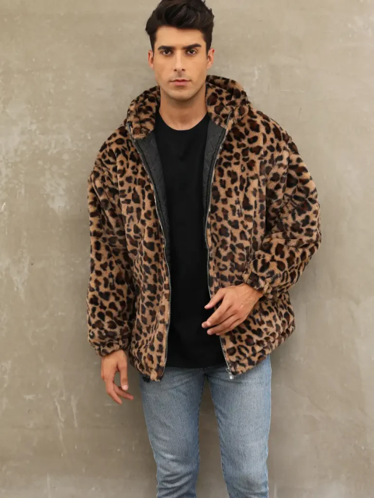 Men's Faux Fur Leopard Print Coat 01
