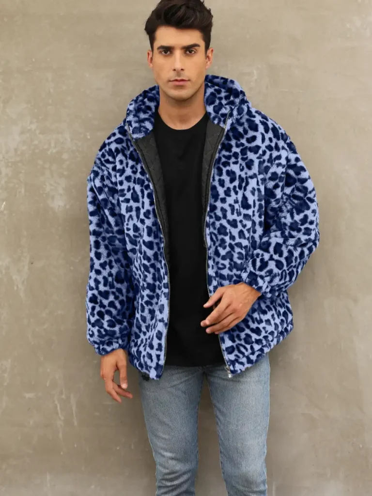 Men's Faux Fur Leopard Print Coat 03