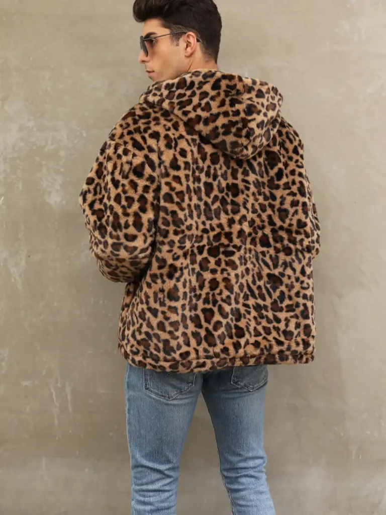 Men's Faux Fur Leopard Print Coat 04