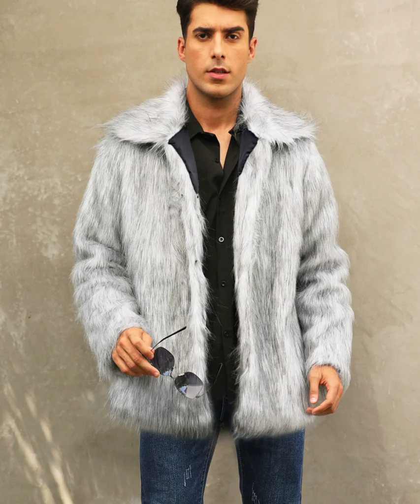 Men's Lapel-Collared Short Faux Fur Jacket 07
