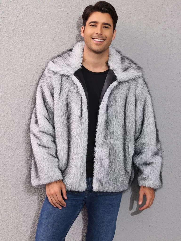 Men's Lapel-Collared Short Faux Fur Jacket 12