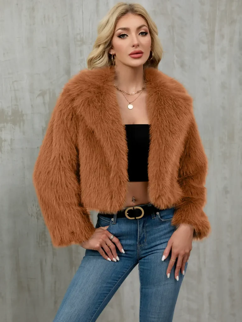 Women's Faux Fur Blazer with Suit Collar 01