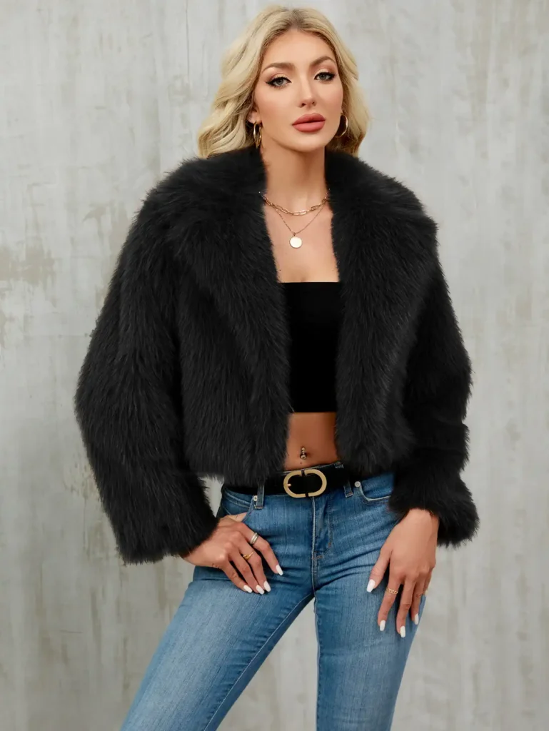 Women's Faux Fur Blazer with Suit Collar 03