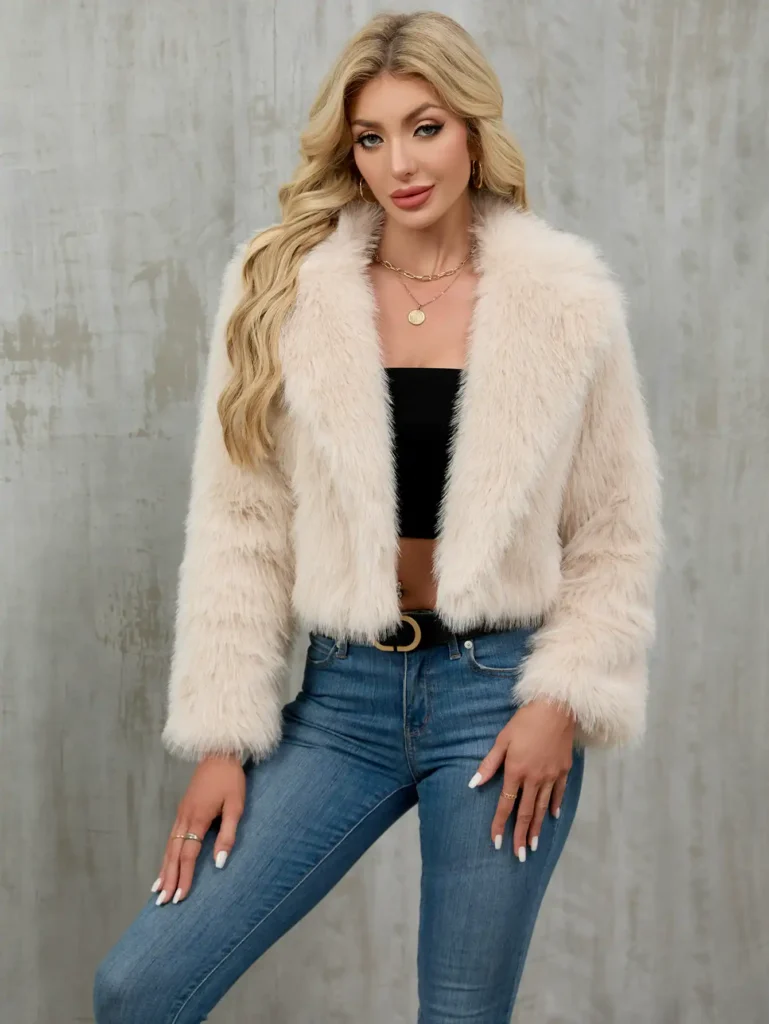 Women's Faux Fur Blazer with Suit Collar 04
