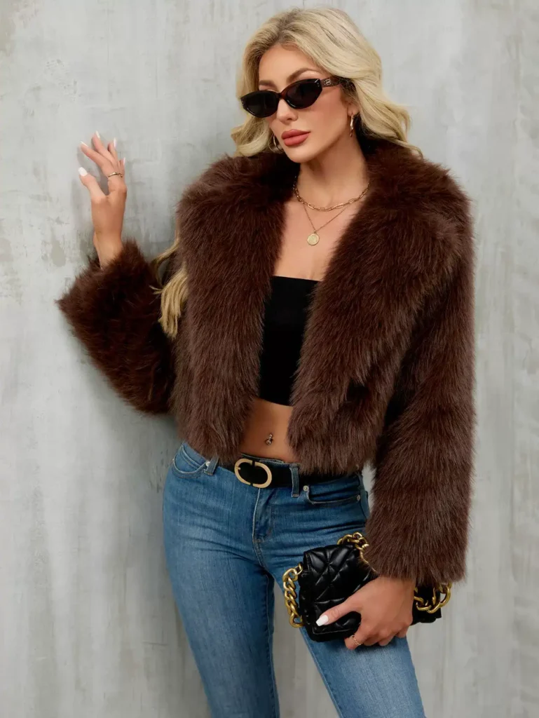 Women's Faux Fur Blazer with Suit Collar 05