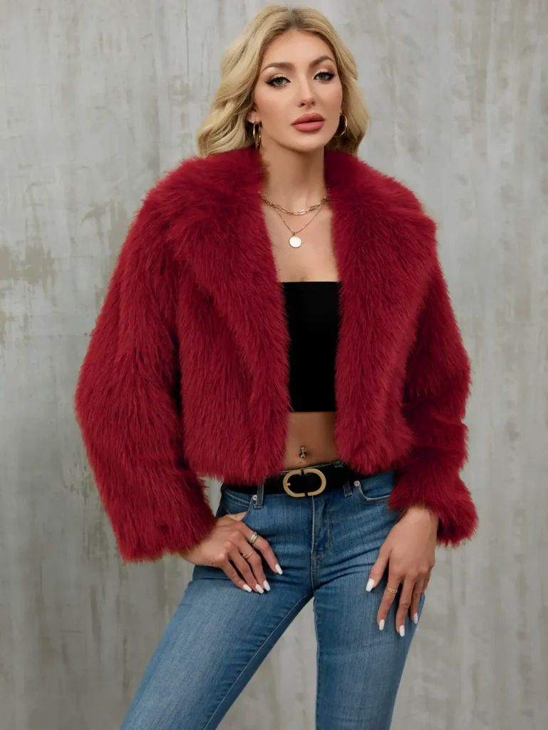 Women's Faux Fur Blazer with Suit Collar 07