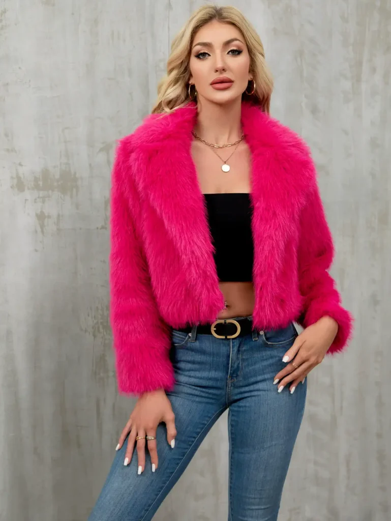 Women's Faux Fur Blazer with Suit Collar 09