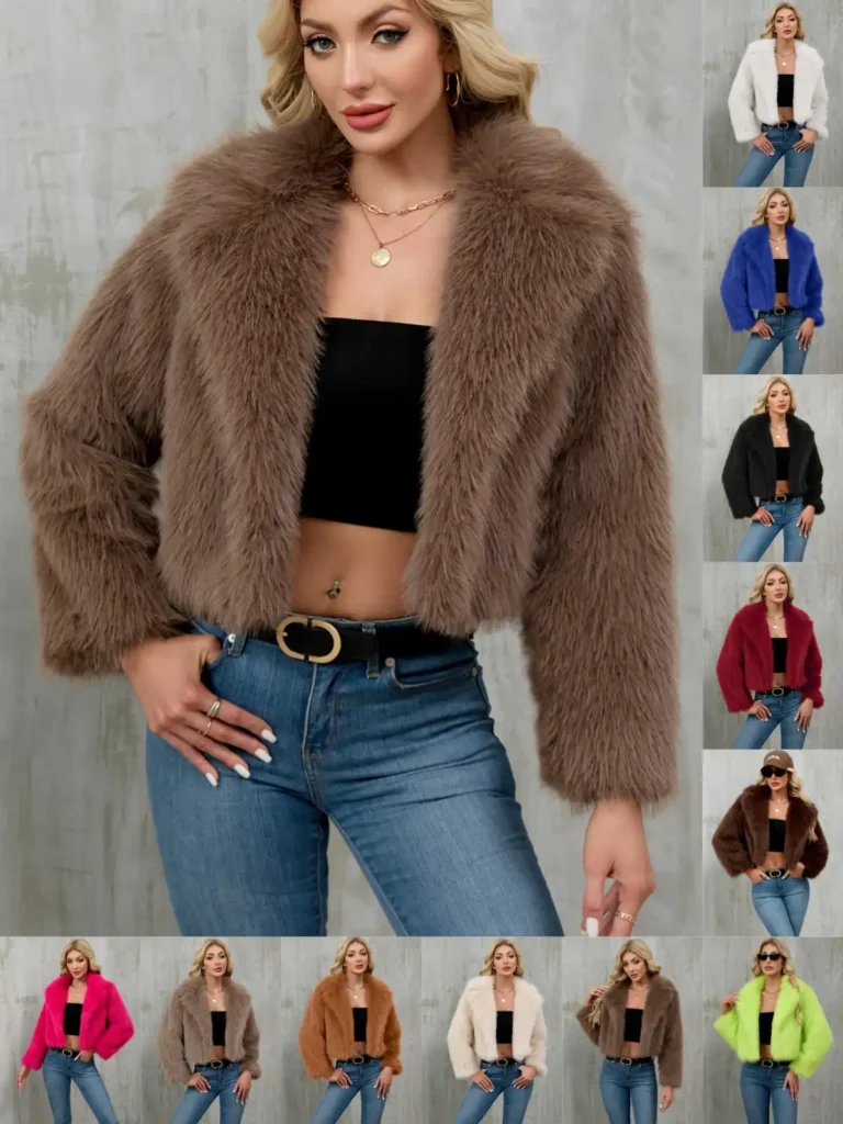 Women's Faux Fur Blazer with Suit Collar 12