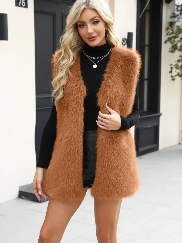 Women's Faux Fur V-Neck Vest 02