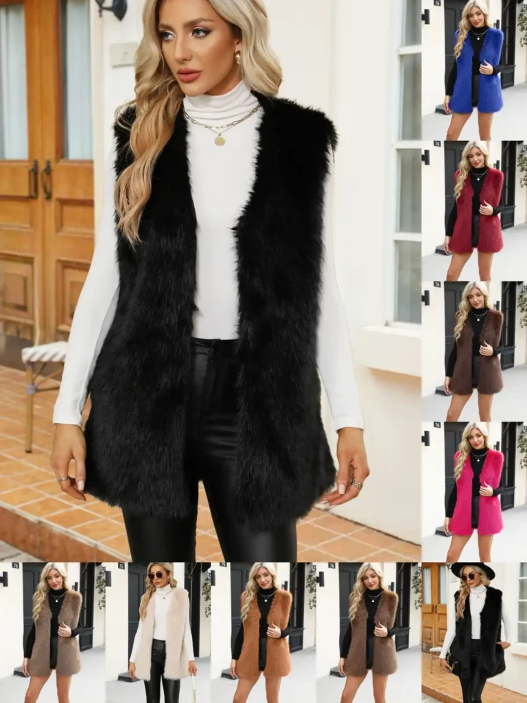 Women's Faux Fur V-Neck Vest 04