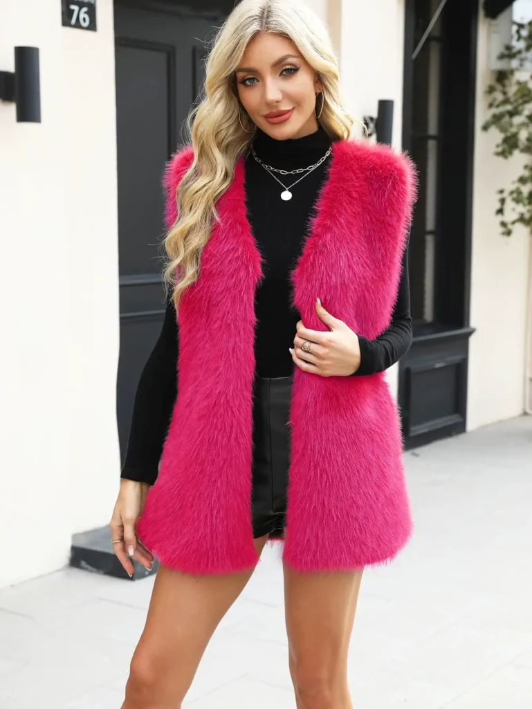 Women's Faux Fur V-Neck Vest 07