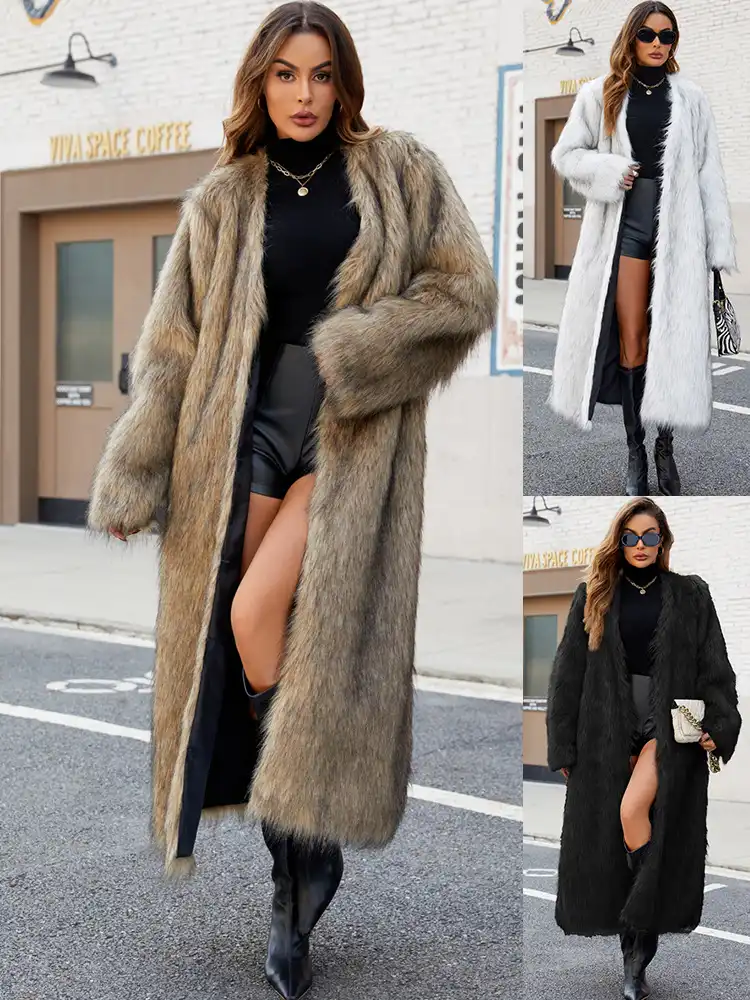 Women's Long Faux Fur Coat 01