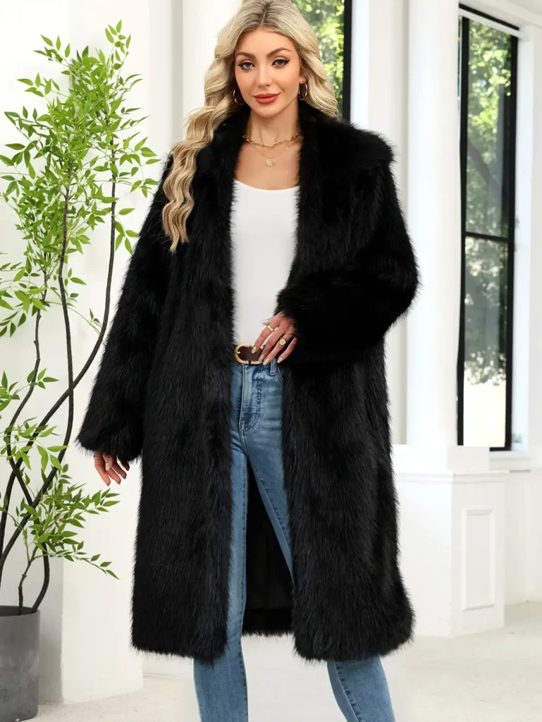 Women's Long-Length Warm Faux Fur Puffer Jacket 04