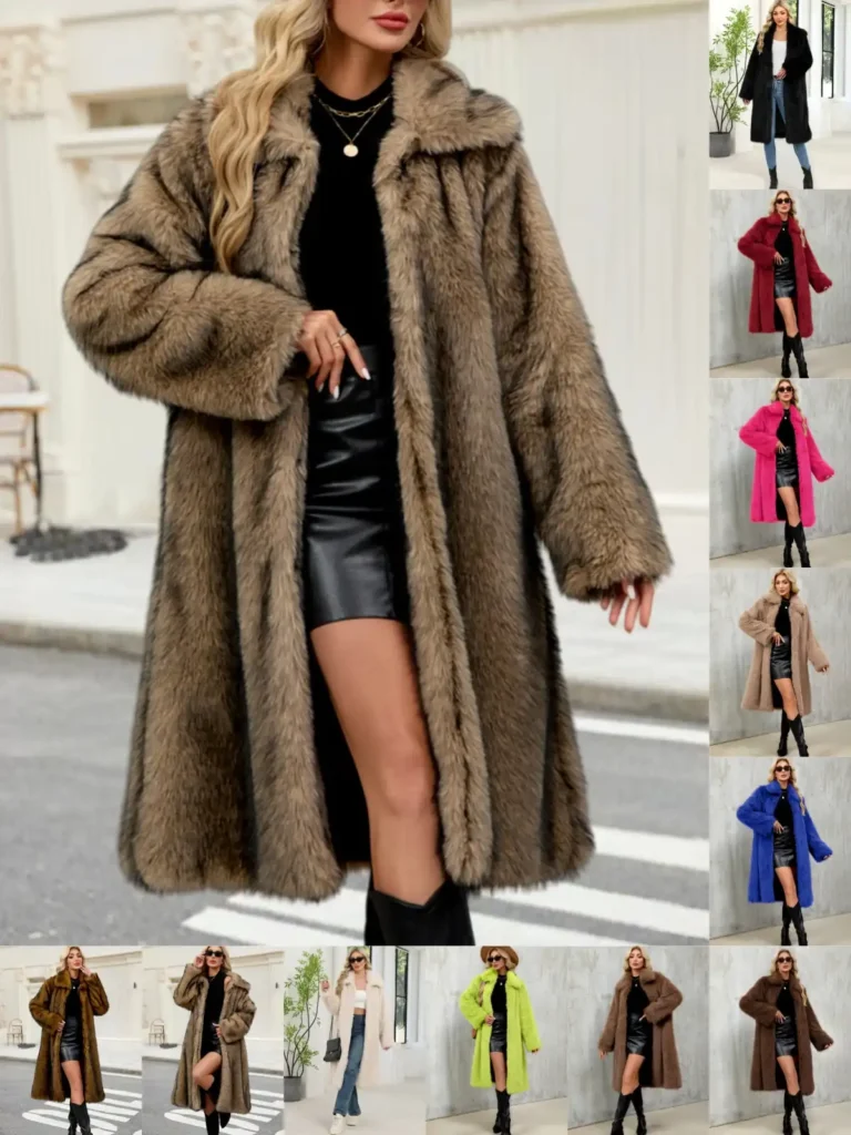 Women's Long-Length Warm Faux Fur Puffer Jacket 07
