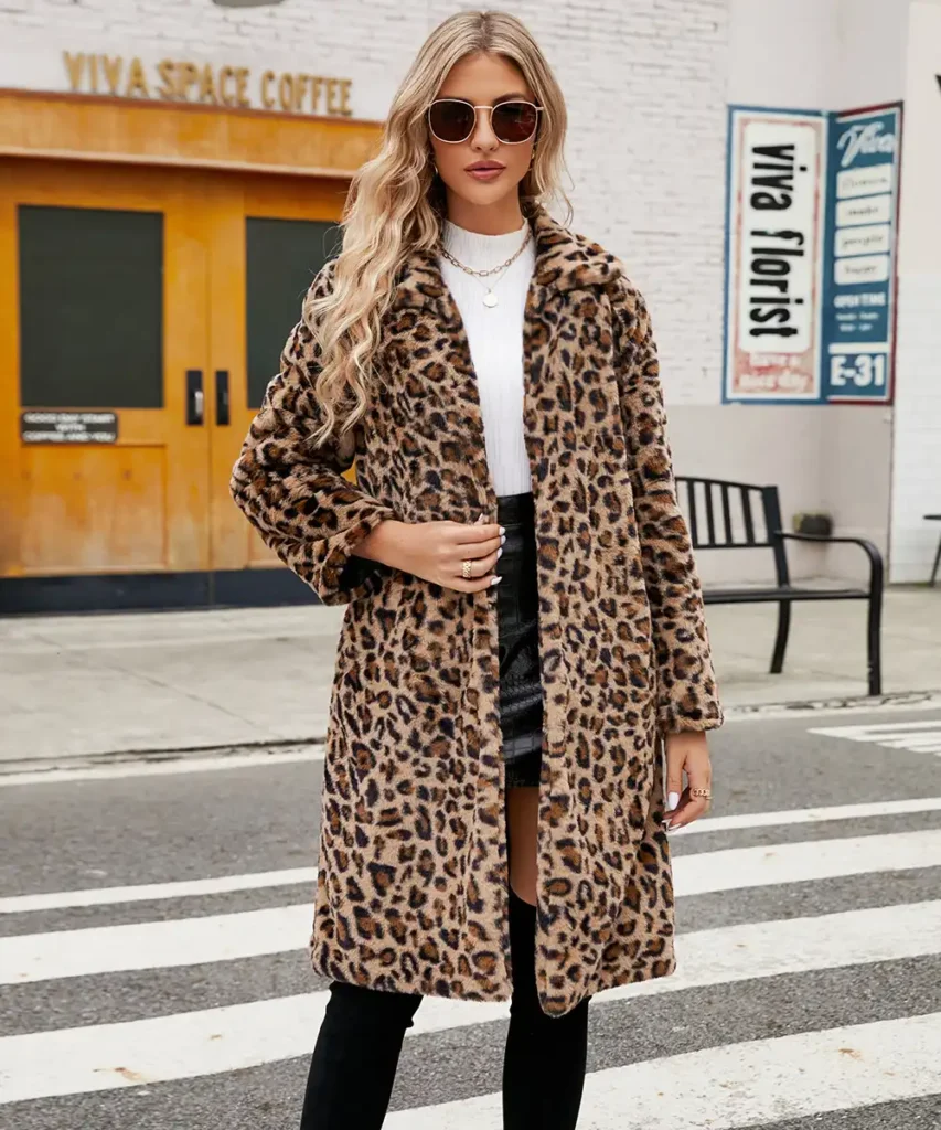 Women's Long Leopard-Print Faux Fur Coat 01 Women's Long Leopard-Print Faux Fur Coat 01