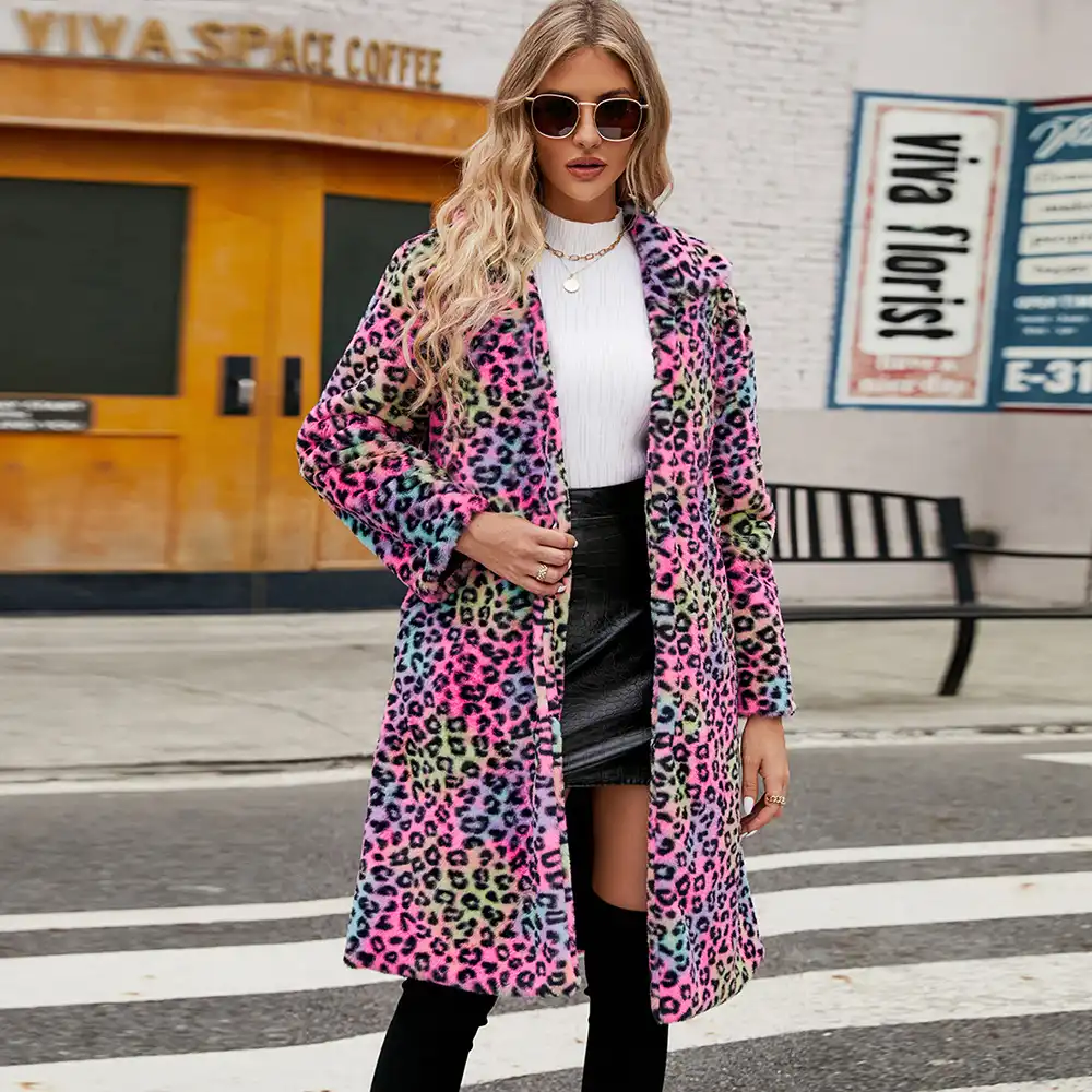 Women's Long Leopard-Print Faux Fur Coat 02 Women's Long Leopard-Print Faux Fur Coat 02